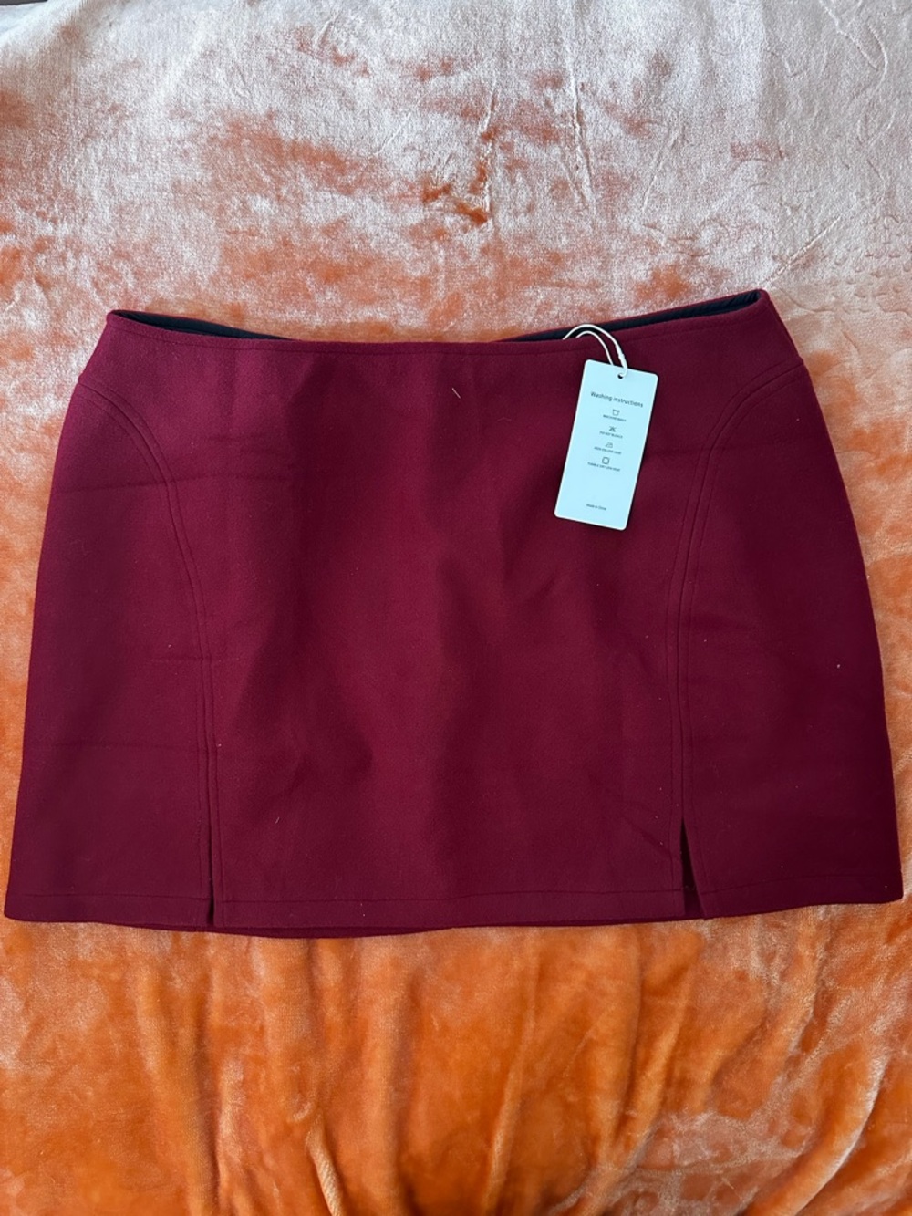 Slim Burgundy Mini Skirt with Front Slit